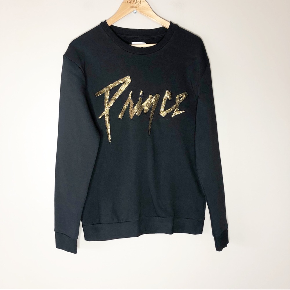 ZARA Mens Prince estate sweatshirt black embroidered beaded slim fit pullover